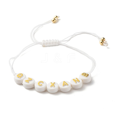 Acrylic Flat Round with Letters Braided Bead Bracelet for Women BJEW-JB07571-01-1