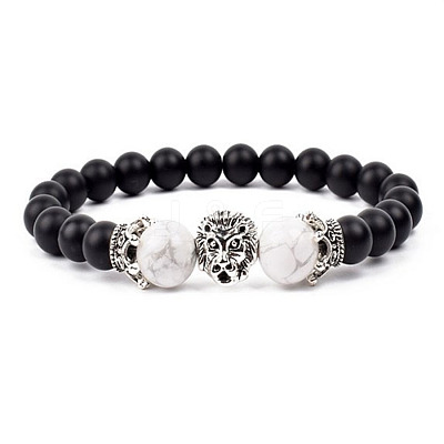 Natural Frosted Stone Round Beads Stretch Bracelets QM6104-14-1