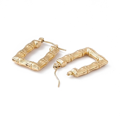 Ion Plating(IP) 304 Stainless Steel Rectangle with Bamboo Hoop Earrings for Women EJEW-G314-09G-1