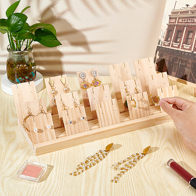 3 Rows Bamboo Earring Display Stands EDIS-WH0021-02-1
