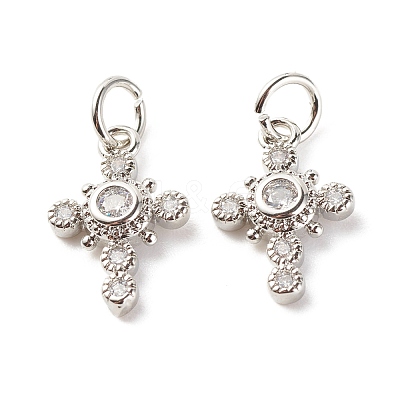 Brass Micro Pave Clear Cubic Zirconia Pendants ZIRC-P094-01P-RS-1