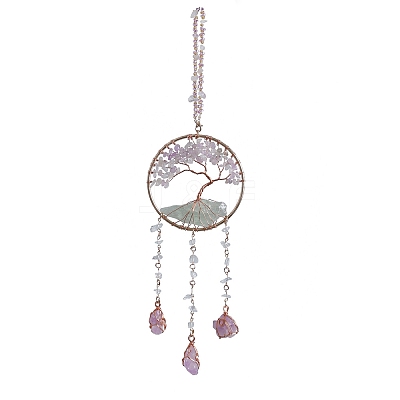 Tree of Life Natural Agate & Natural Crystal Chips Hanging Suncatchers RN-CBA387D-01G-1