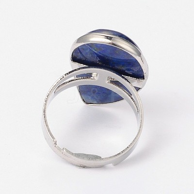 Adjustable Synthetic Lapis Lazuli & Platinum Brass Rings RJEW-N024-02E-1
