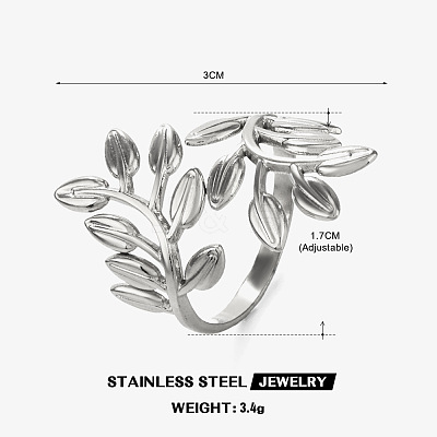 Fashionable 201 Stainless Steel leaf ring for female personality hip-hop exaggerated leaf ring opening adjustment CE3529-1-1