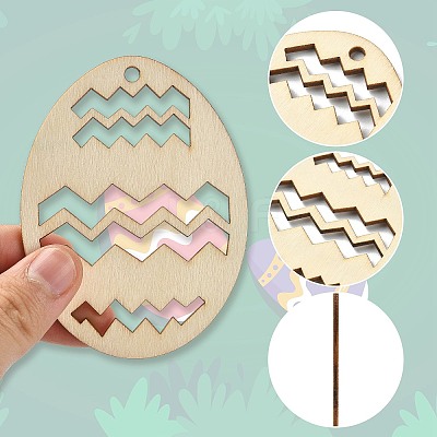 5 Sets 5 Styles DIY Easter Egg Shape Wood Pendant Decorations DIY-CJ0002-18-1