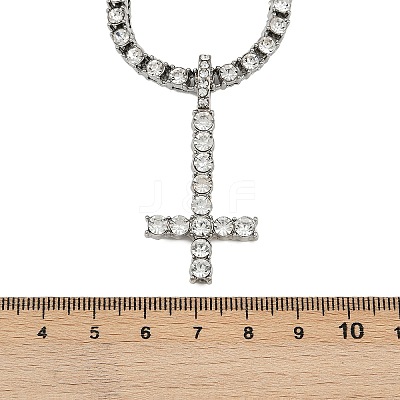 Alloy Full Crystal Rhinestone Christian Inverted Cross Pendant Necklaces NJEW-P333-01P-1