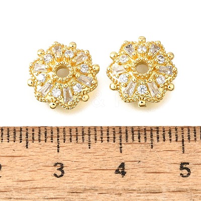 Flower Brass Micro Pave Clear Cubic Zirconia Bead Caps KK-V008-31G-1