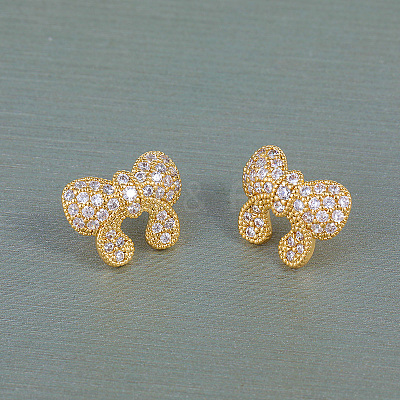 Elegant Brass Pave Clear Cubic Zirconia Bowknot Stud Earrings DH4416-1