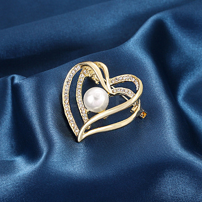 Heart Alloy Rhinestone Brooches for Women PW-WGCAEA0-01-1