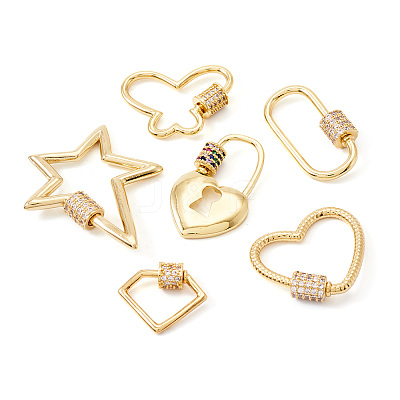 Brass Micro Pave Clear Cubic Zirconia Screw Carabiner Lock Charms ZIRC-TA0001-13G-1