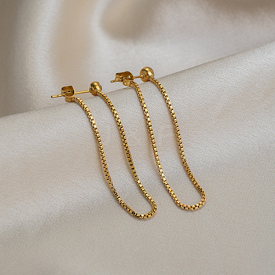 304 Stainless Steel Tassel Chain Stud Earrings for Women AQ2980-1