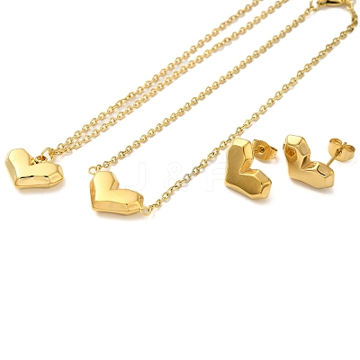 Heart 304 Stainless Steel Pendant Necklaces & Bracelets & Stud Earrings Sets for Women SJEW-C004-01G-1
