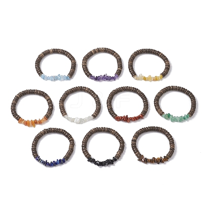 10Pcs 10 Styles Natural Mixed  Gemstone & Coconut Beaded Stretch Bracelets for Women Men BJEW-JB12598-1