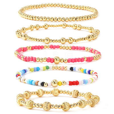 Vintage Bohemian Glass Tila Beaded Stretch Tile Bracelet Sets BU0757-1-1