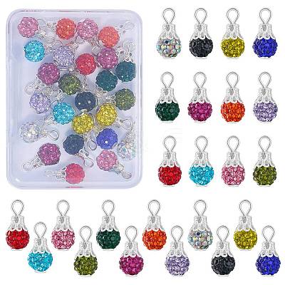 24Pcs 12 Colors Handmade Polymer Clay Rhinestone Pendants PALLOY-SW0026-02-1