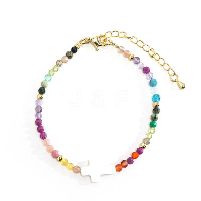 Bohemian Brass Cross Shell Gemstone Beaded Bracelets TZ7281-1
