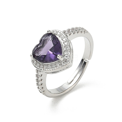 Brass & Purple Heart Cubic Zirconia Finger Rings for Women CU-CBA7E55-14P-1