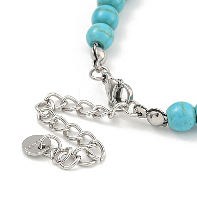 304 Stainless Steel & Synthetic Turquoise Round Beaded Bracelets for Women BJEW-G717-09-1
