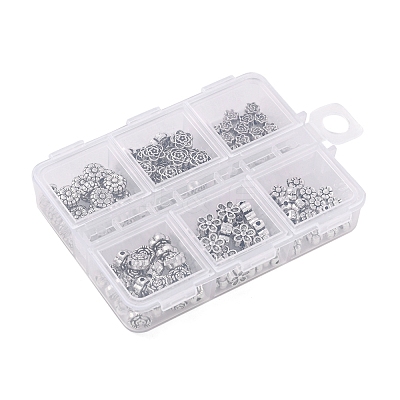 120Pcs 6 Style Tibetan Style Alloy Flower Beads TIBE-YW0001-26-1
