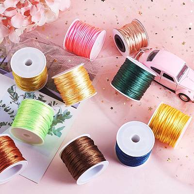 12 Rolls 12 Colors Nylon Satin Rattail Cords NWIR-SZ0001-03-1