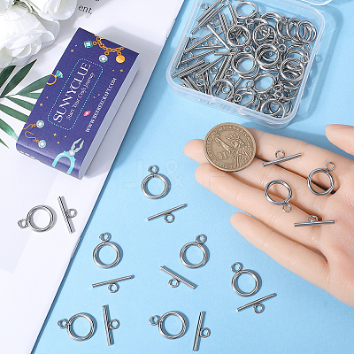 40Pcs 304 Stainless Steel Ring Toggle Clasps STAS-SC0007-42B-1