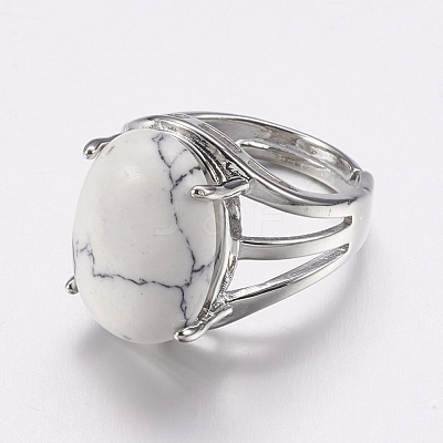 Natural Howlite Wide Band Finger Rings RJEW-K224-A13-1