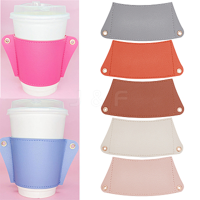 5Pcs 5 Colors PU Leather Heat Resistant Reusable Cup Sleeve AJEW-WR0001-58B-1
