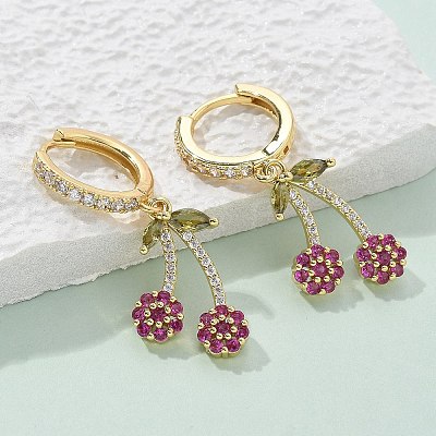 Brass Cubic Zirconia Hoop Earrings EJEW-R016-16G-1