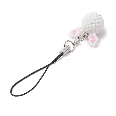 Rabbit Glass Seed Beads Charms Mobile Straps HJEW-MZ00120-1