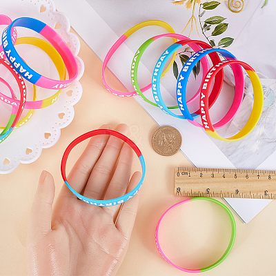 30Pcs 5 Colors Word HAPPY BIRTHDAY Silicone Cord Bracelets Set Wristband BJEW-GF0001-14B-1
