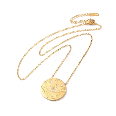 304 Stainless Steel Flat Round Pandant Necklace for Women NJEW-O126-01G-01-1