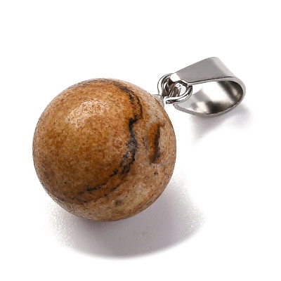Round Natural Picture Jasper Pendants G-Q434-19-1