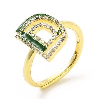 Mixed Color Enamel Initial Letter Adjustable Ring with Clear Cubic Zirconia RJEW-P045-01G-D-1