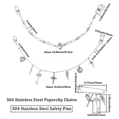 2Pcs 2 Styles Plastic & 304 Stainless Steel Chains Bag Extender Chains HJEW-BM0001-23-1