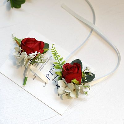 2Pcs 2 Style Silk Cloth Imitation Rose Corsage Boutonniere AJEW-CP0001-61C-1