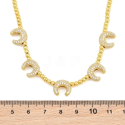 Brass Micro Pave Clear Cubic Zirconia Double Horn and Round Beaded Necklaces KK-CBA4547-06G-1