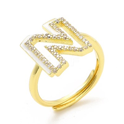 Mixed Color Enamel Initial Letter Adjustable Ring with Clear Cubic Zirconia RJEW-P045-01G-N-1