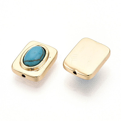 Brass Pave Synthetic Turquoise Beads KK-N258-14G-1