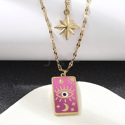 304 Stainless Steel Enamel Eye Star Pendant Double Layer Necklaces for Women STAS-Z105-05G-1