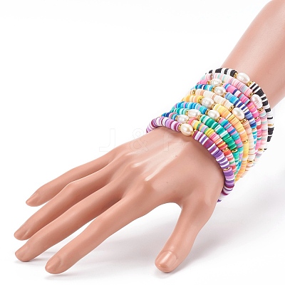 Polymer Clay Heishi Beads Stretch Bracelets Sets BJEW-JB06176-1