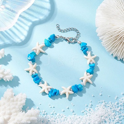 Synthetic Turquoise & ABS Plastic Imitation Pearl Beaded Bracelets for Women BJEW-JB12370-1