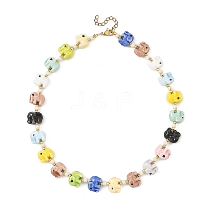 Handmade Porcelain Elephant Bead Necklaces NJEW-JN06672-1