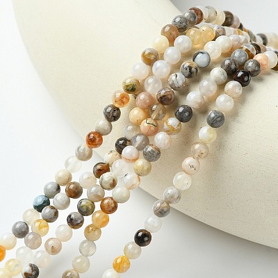 Natural Bamboo Leaf Agate Round Beads Strands G-M248-4mm-04-1