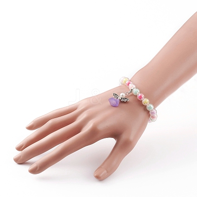 Acrylic Guardian Angel Charm Stretch Bracelets for Kids BJEW-JB05866-1