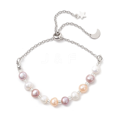 Natural Cultured Freshwater Pearl Slider Bracelets BJEW-JB13239-1