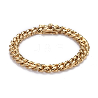 Ion Plating(IP) Men's 304 Stainless Steel Cuban Link Chain Bracelets BJEW-P263-B01-G-1