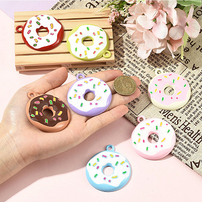 7Pcs 7 Colors Spray Painted Alloy and Enamel Big Pendants ENAM-YW0008-21-1