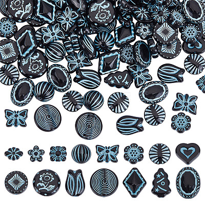 150Pcs 15 Styles Prussian Blue Opaque Acrylic Beads OACR-AR0001-31-1
