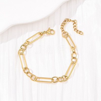 304 Stainless Steel Paperclip & Oval Link Cahin Bracelets for Women BJEW-F536-24G-1