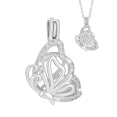 1Pc 925 Sterling Silver Micro Pave Clear Cubic Zirconia Bead Cage Pendants STER-PH0004-85P-1